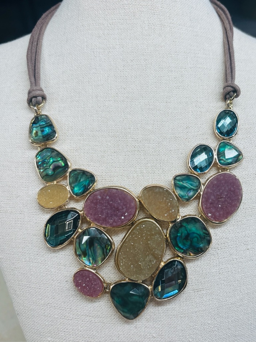 Women’s Multicolor Statement Necklace in Teal, Purple & Gold. Preloved. Like new